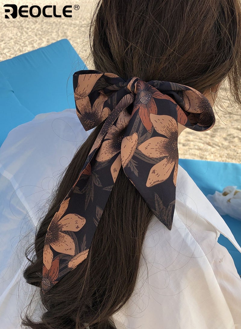 REOCLE Women's Floral-Printed Slim Silk Scarf Versatile Hair & Outfit Styling Accessory Decorative Daily Wear Scarf for Daily Use - Image 5
