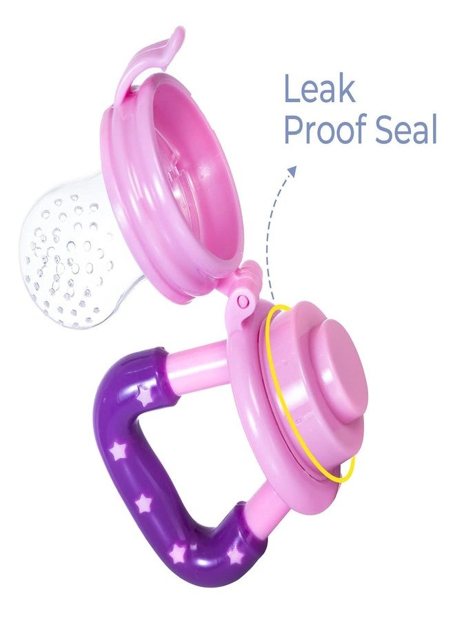 Chopchi Fruit Feeder,Teether & Feeding Spoon Bottle with Squeezy Food for 6 Month Above Baby (Pack of-3, Pink Set) - Image 4