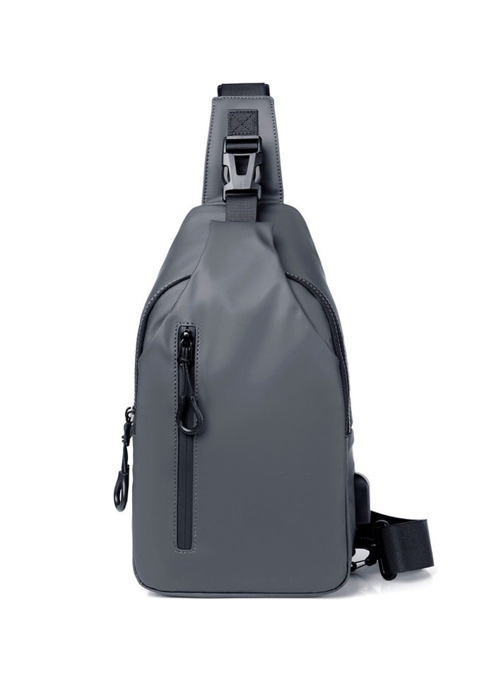 Generic Crossbody Sling Bag, Body Chest Shoulder Bag for Men Women Casual Shoulder Backpack Bag, Waterproof Leather Chest Casual Daypack with Usb Charging Port for Travel Hiking(grey)  - Image 2
