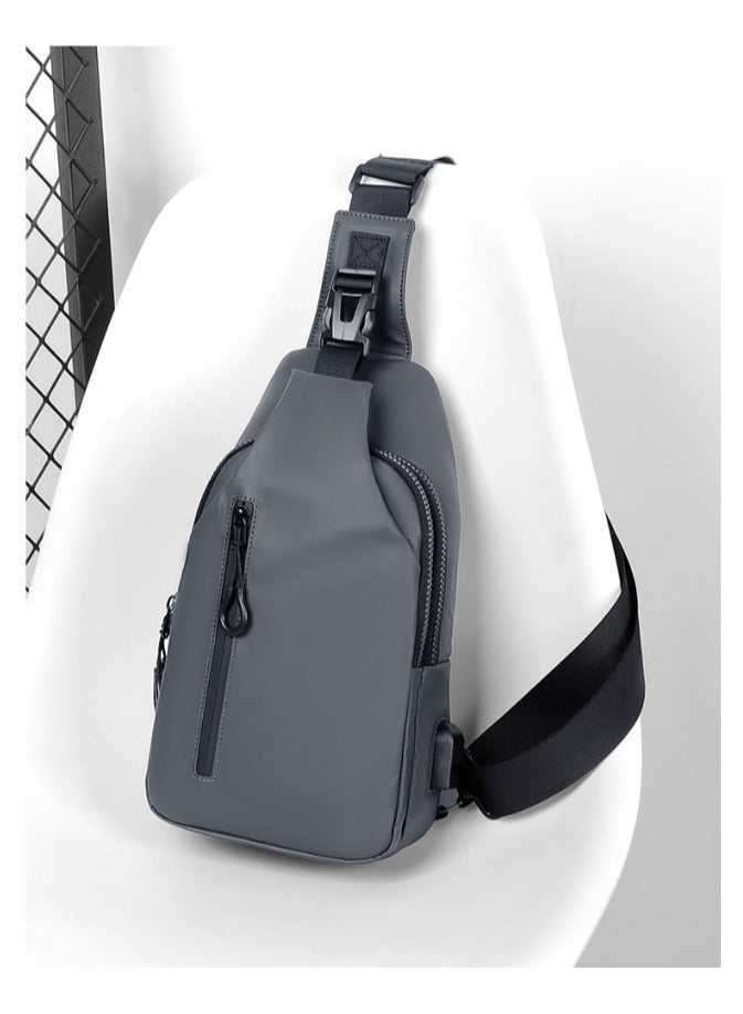 Generic Crossbody Sling Bag, Body Chest Shoulder Bag for Men Women Casual Shoulder Backpack Bag, Waterproof Leather Chest Casual Daypack with Usb Charging Port for Travel Hiking(grey)  - Image 3
