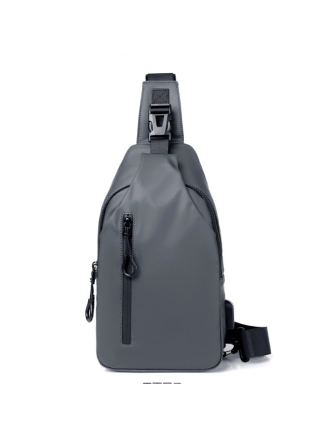 Generic Crossbody Sling Bag, Body Chest Shoulder Bag for Men Women Casual Shoulder Backpack Bag, Waterproof Leather Chest Casual Daypack with Usb Charging Port for Travel Hiking(grey)  - Image 4