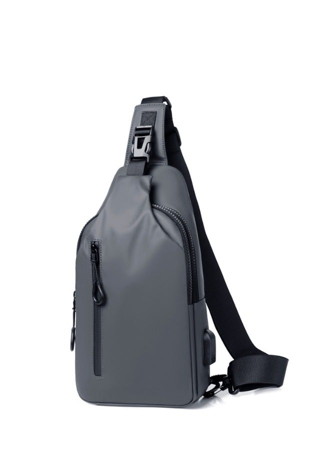 Generic Crossbody Sling Bag, Body Chest Shoulder Bag for Men Women Casual Shoulder Backpack Bag, Waterproof Leather Chest Casual Daypack with Usb Charging Port for Travel Hiking(grey)  - Image 5