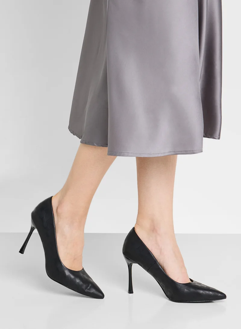 Ella Black Woven High Heeled Pump for Women | Best Price UAE