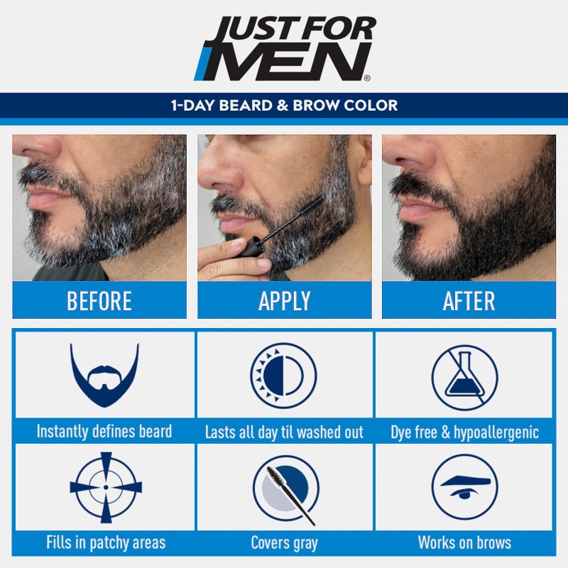 Just for Men 1-Day Beard & Brow Color, Temporary Color for Beard and Eyebrows, For a Fuller, Well-Defined Look, Up to 30 Applications, Medium Brown - Image 3