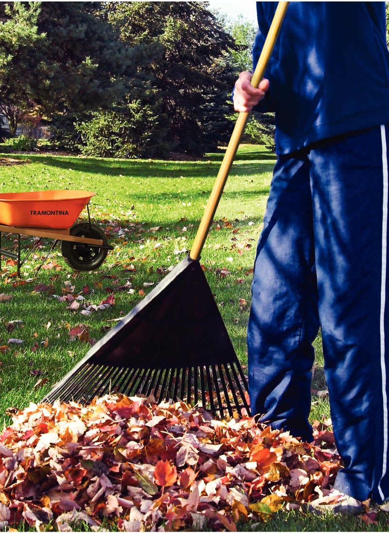 TRAMONTINA - Since 1911,Made in Brazil- 26 Teeth Black Polypropylene Garden Leaf Rake with 120cm Varnished-finish with Wood Handle, - Image 1