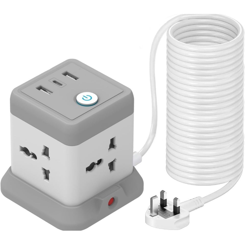Power Strip 10 Meters Surge Protector with USB + Type-C 4 AC Outlets 2 USB 1 Type-C Flat Plug for Home Office Desktop Compact Design Heavy-Duty Extension Cord