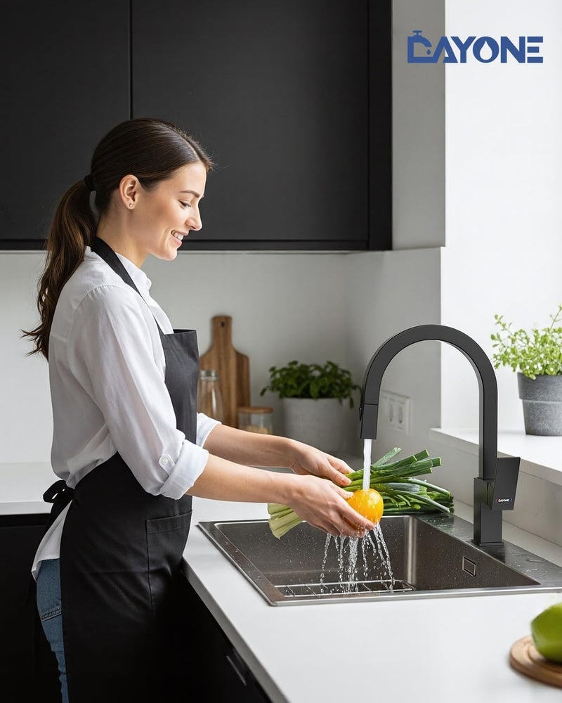 DAYONE Black Touchless Kitchen Faucet Square, Modern Sensor Hands-Free Kitchen Sink Faucet, Smart Motion Activated Bar Sink Faucet with Pull Down Sprayer Single Handle - Image 2