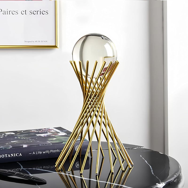 proxin Fantasy Clear Crystal Ball with Gold Art Deco Stand Light Luxury Crystal Sphere for Photography Ornaments Bookcase Decor Wedding and Party - Image 1