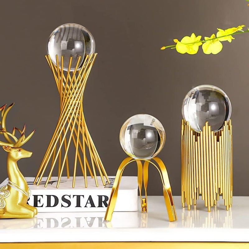 proxin Fantasy Clear Crystal Ball with Gold Art Deco Stand Light Luxury Crystal Sphere for Photography Ornaments Bookcase Decor Wedding and Party - Image 3