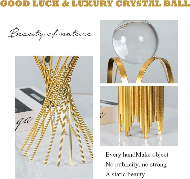 proxin Fantasy Clear Crystal Ball with Gold Art Deco Stand Light Luxury Crystal Sphere for Photography Ornaments Bookcase Decor Wedding and Party - Image 4
