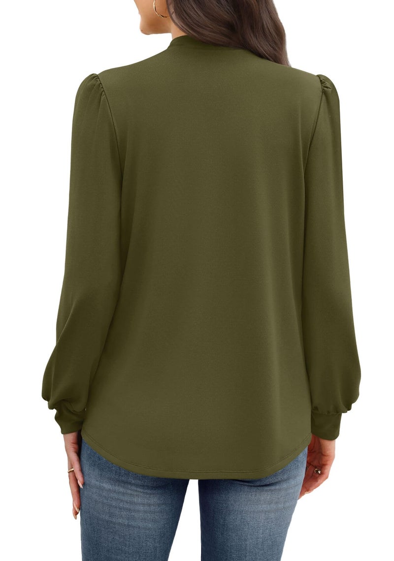 WIHOLL Long Sleeve Blouses for Women Dressy Casual Puff Sleeve Shirts Womens Fall Fashion 2026 Tunic Tops Winter Clothing Teacher Outfits Work Fall Clothes Old Money Army Green M - Image 5