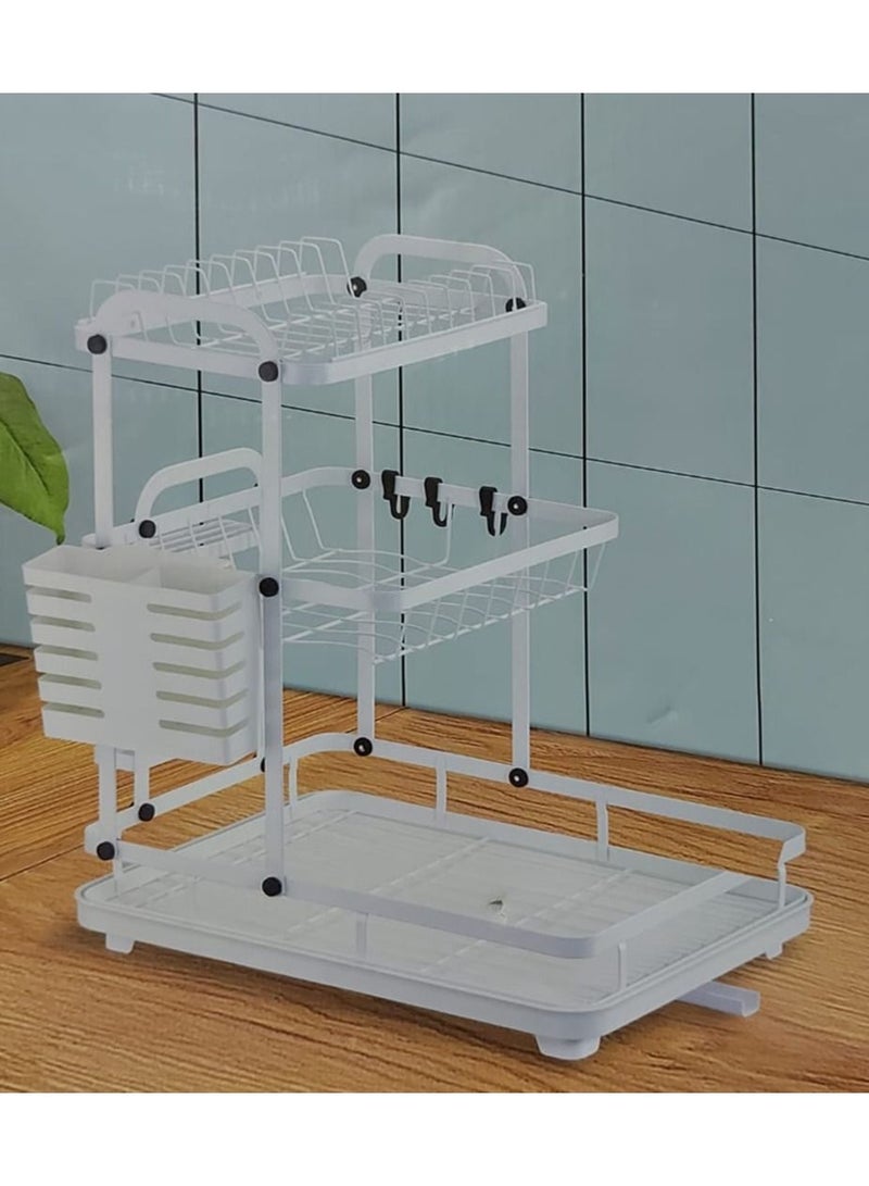 DubaiGallery 3 Tier Dish Drying Rack, Dish Rack And Drainboard Set for Kitchen Counter, Stainless Steel Sink Organizer Dish Racks with Cups Holder, Utensil Holder, Dish Strainer Shelf 