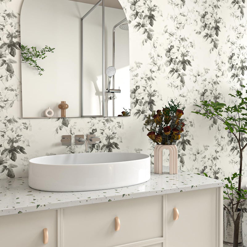 MelunMer ورق جدران رمادي قابل للإزالة مع لاصق زهري لتزيين الخزائن ورق جدران قديم قابل للإزالة ذاتي اللصق لغرف النوم والحمامات ورق جدران حديث للجدران مقاوم للماء 78.7 بوصة طول 17.3 بوصة عرض - Image 2