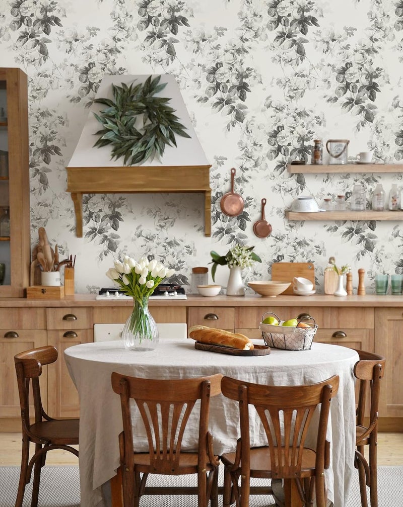 MelunMer ورق جدران رمادي قابل للإزالة مع لاصق زهري لتزيين الخزائن ورق جدران قديم قابل للإزالة ذاتي اللصق لغرف النوم والحمامات ورق جدران حديث للجدران مقاوم للماء 78.7 بوصة طول 17.3 بوصة عرض - Image 5