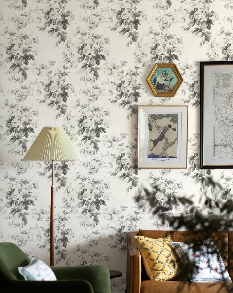 MelunMer ورق جدران رمادي قابل للإزالة مع لاصق زهري لتزيين الخزائن ورق جدران قديم قابل للإزالة ذاتي اللصق لغرف النوم والحمامات ورق جدران حديث للجدران مقاوم للماء 78.7 بوصة طول 17.3 بوصة عرض - Image 3