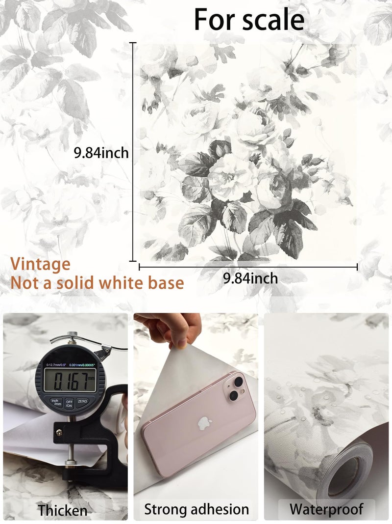 MelunMer ورق جدران رمادي قابل للإزالة مع لاصق زهري لتزيين الخزائن ورق جدران قديم قابل للإزالة ذاتي اللصق لغرف النوم والحمامات ورق جدران حديث للجدران مقاوم للماء 78.7 بوصة طول 17.3 بوصة عرض - Image 4