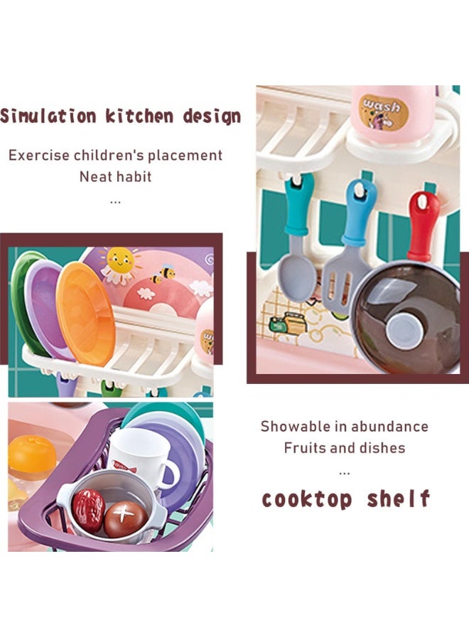 باكا رابيت لعبة حوض المطبخ للأطفال مع مياه جارية، 34 قطعة، غسالة أطباق كهربائية بنظام دورة مياه أوتوماتيكية، لعبة مطبخ للأطفال الأولاد والبنات والأطفال الصغار (وردي) - Image 5