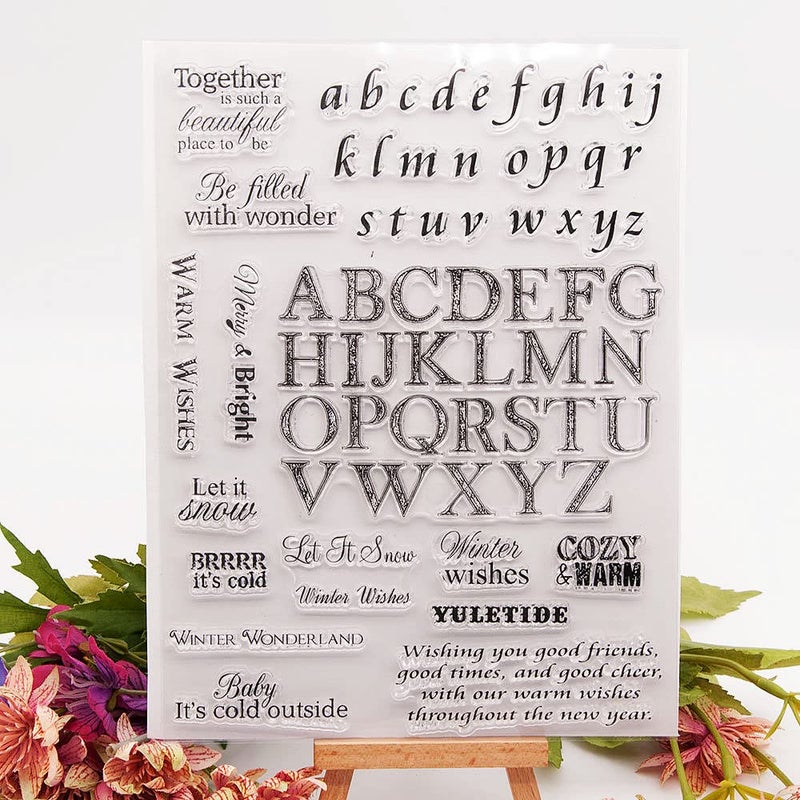 Capital Lowercase 26 Alphabet Clear Stamps Silicone Stamp Cards SentimentsGreeting Words Pattern Transparent Seal Stamps for Holiday Card Making Decoration and DIY Scrapbooking Album DIY Crafts