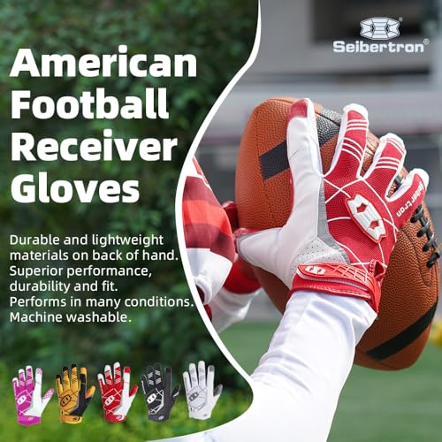 Seibertron Pro 3.0 Elite Ultra-Stick Sports Receiver Glove Football Gloves Youth and Adult (Red, M) - Image 3