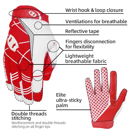 Seibertron Pro 3.0 Elite Ultra-Stick Sports Receiver Glove Football Gloves Youth and Adult (Red, M) - Image 5