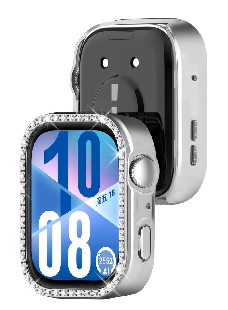جراب لامع بدون واقي شاشة لساعة هواوي فيت 4، جراب بإطار صلب من البولي كربونات، غطاء واقٍ من الألماس الكريستالي للنساء والفتيات، غطاء واقٍ رفيع لساعة هواوي فيت 4 (فضي) - Image 1