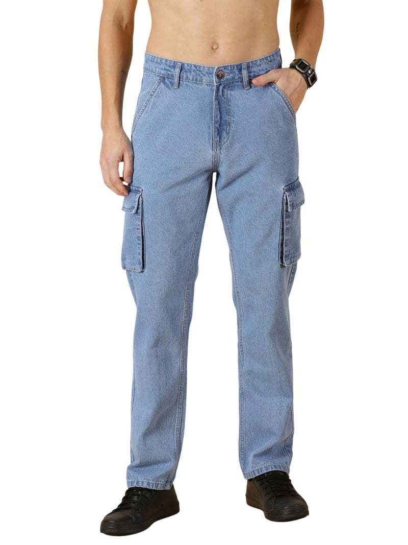 Thomas Scott Men's Relaxed Fit Cargo Jeans (TSJ071-LightBlue, 30) - Image 5