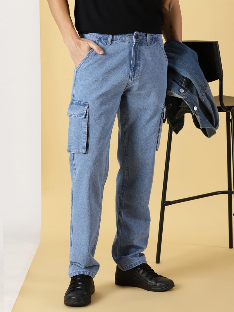 Thomas Scott Men's Relaxed Fit Cargo Jeans (TSJ071-LightBlue, 30) - Image 4