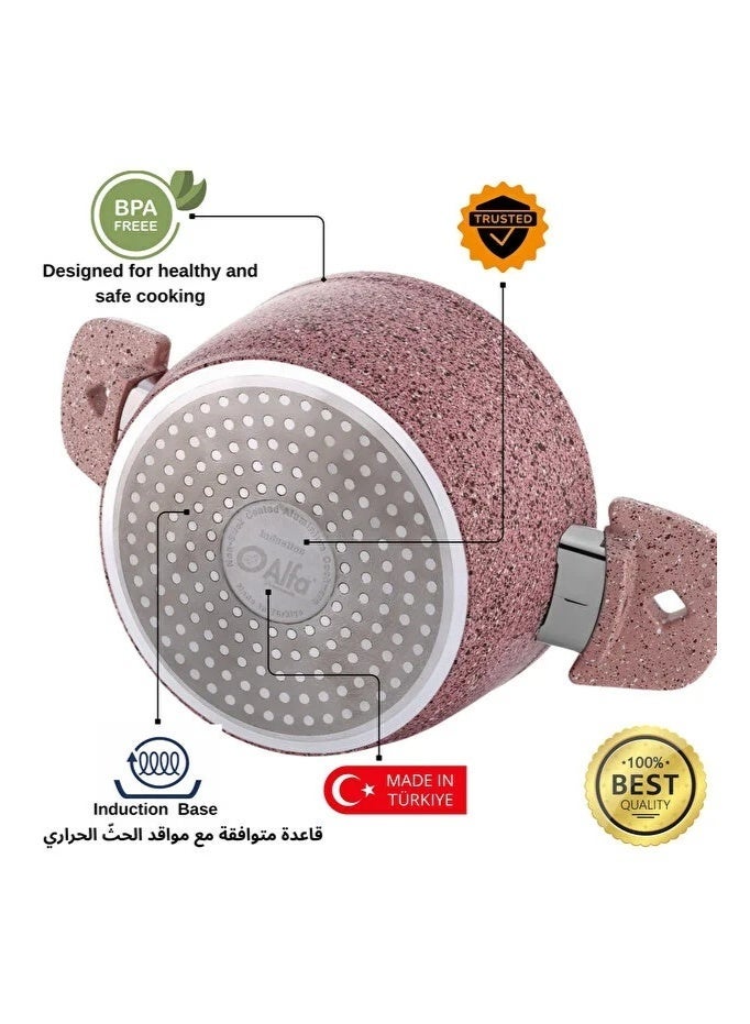 ALFA 7-Piece Swiss Stone Pink Granite Cookware Set, Non-Stick Induction Base, Made in Türkiye - Image 2