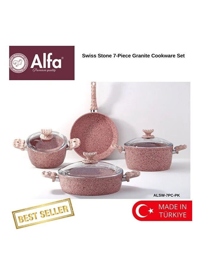 ALFA 7-Piece Swiss Stone Pink Granite Cookware Set, Non-Stick Induction Base, Made in Türkiye - Image 4