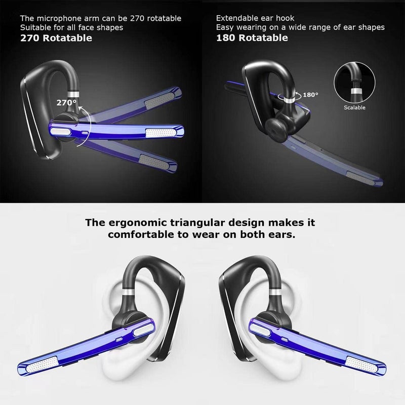 MQQC Bluetooth Headset V5.0, Wireless Bluetooth Earpiece 24Hrs HD Calling,CVC8.0 Dual Mic Noise Cancelling, Hands-Free Bluetooth Earphone for Driving/Business/Office (Blue) - Image 5