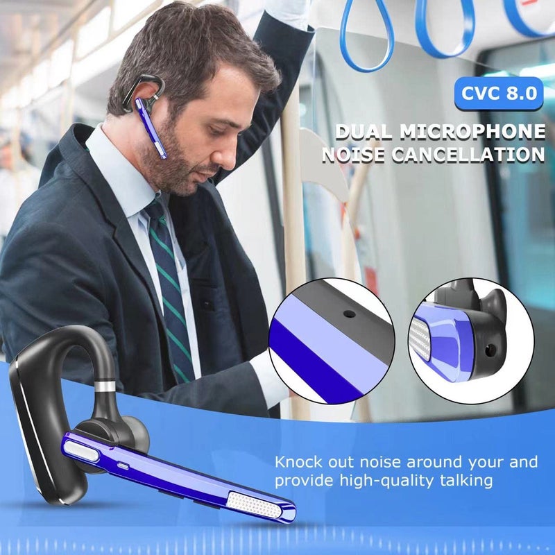 MQQC Bluetooth Headset V5.0, Wireless Bluetooth Earpiece 24Hrs HD Calling,CVC8.0 Dual Mic Noise Cancelling, Hands-Free Bluetooth Earphone for Driving/Business/Office (Blue) - Image 4
