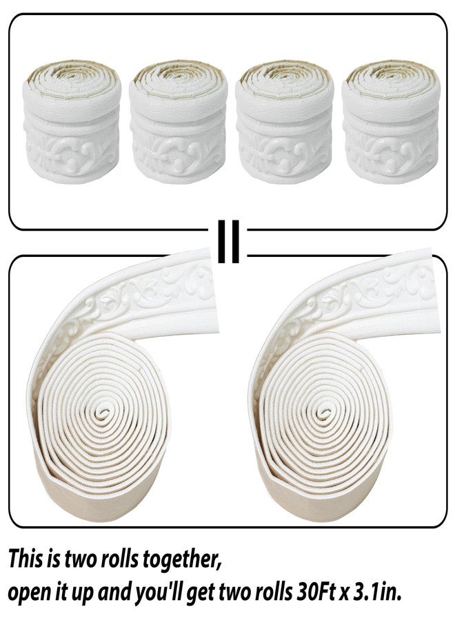 WAPANE 360" x 3.1" Peel Stick Foam Molding Trim Self Adhesive, Crown Molding Wallpaper Border Flexible, 3D Wall Edging Lines Foam Baseboard, Wall Trim for Home, White, 4PC - Image 3
