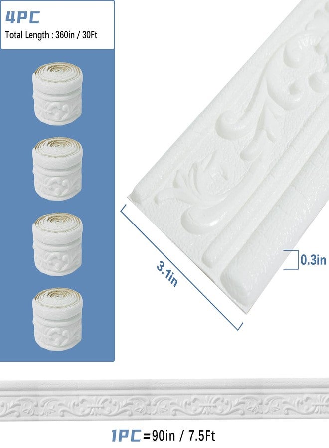 WAPANE 360" x 3.1" Peel Stick Foam Molding Trim Self Adhesive, Crown Molding Wallpaper Border Flexible, 3D Wall Edging Lines Foam Baseboard, Wall Trim for Home, White, 4PC - Image 2