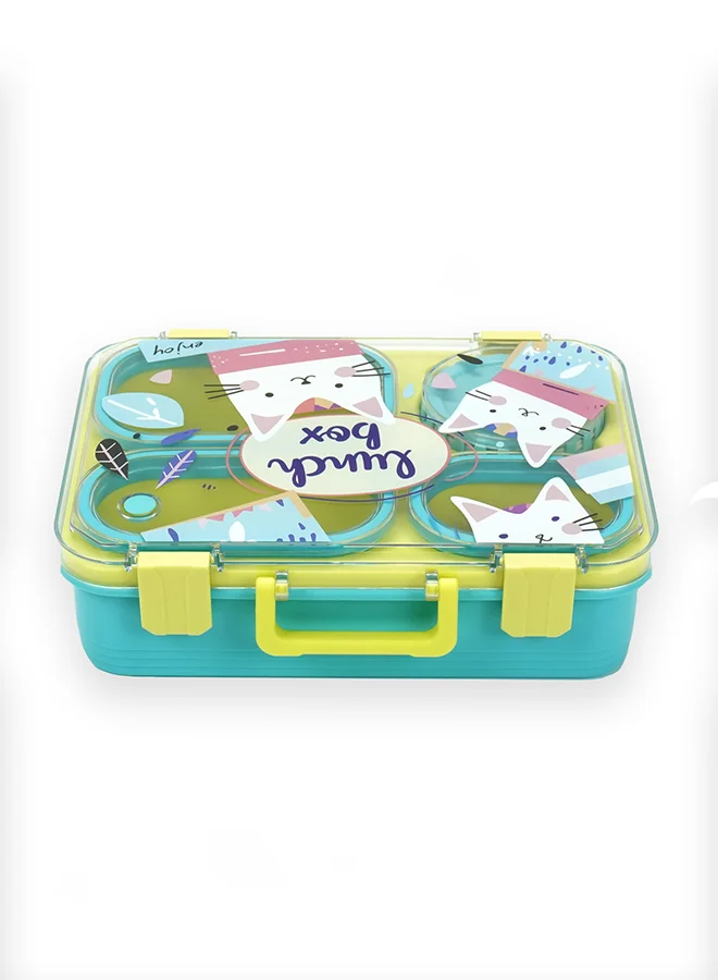LITTLE SURPRISE BOX Little Surprise Box, Mint & Fluro Meow Compact Tiffin Lunch Box for Kids
