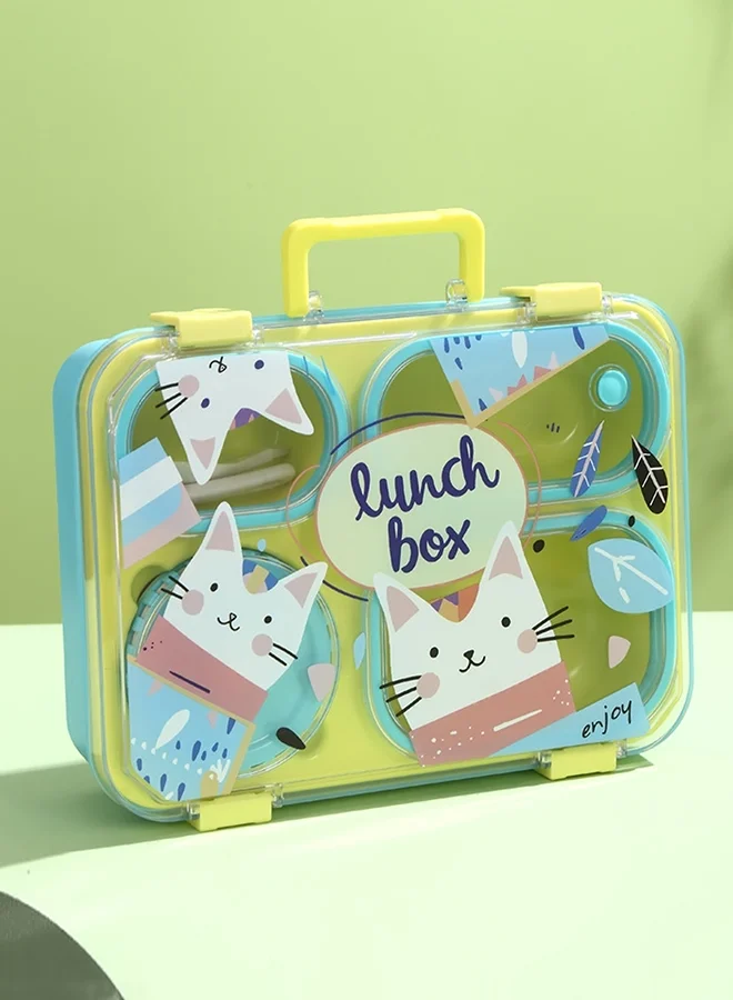 LITTLE SURPRISE BOX Little Surprise Box, Mint & Fluro Meow Compact Tiffin Lunch Box for Kids