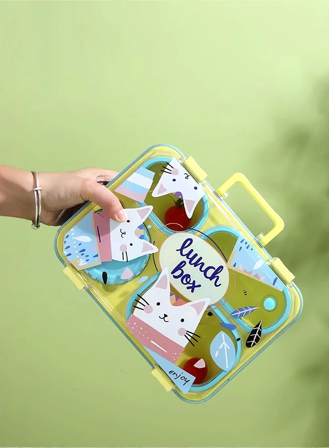 LITTLE SURPRISE BOX Little Surprise Box, Mint & Fluro Meow Compact Tiffin Lunch Box for Kids