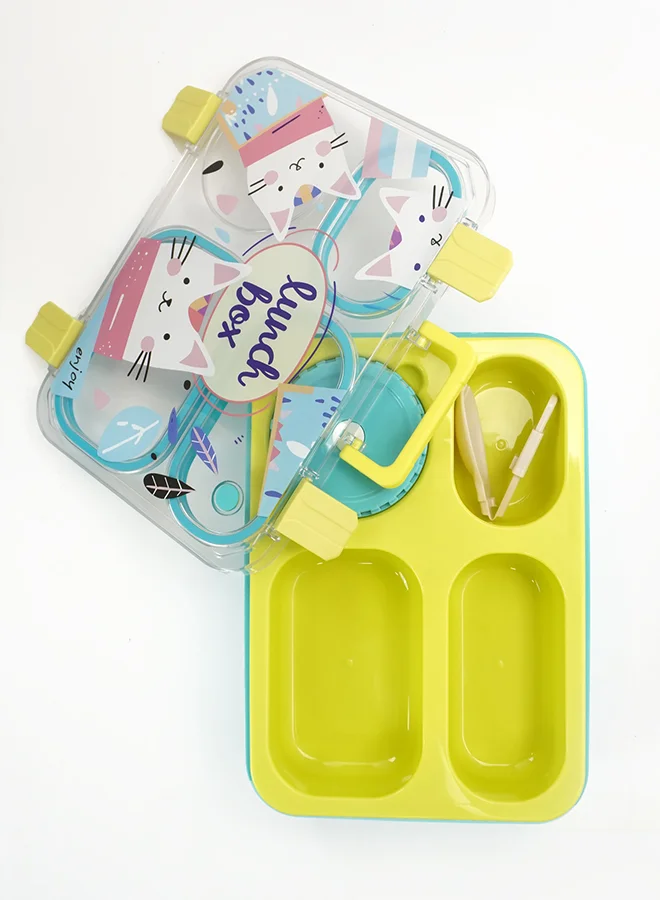 LITTLE SURPRISE BOX Little Surprise Box, Mint & Fluro Meow Compact Tiffin Lunch Box for Kids