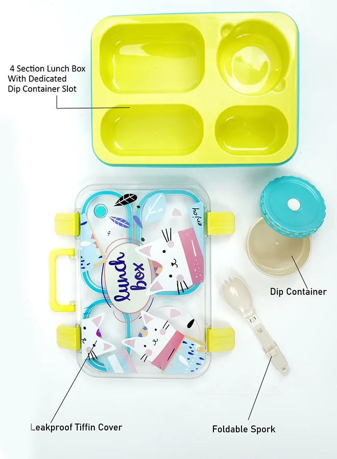 LITTLE SURPRISE BOX Little Surprise Box, Mint & Fluro Meow Compact Tiffin Lunch Box for Kids