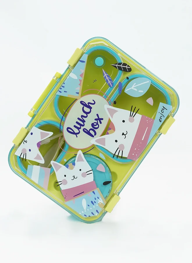 LITTLE SURPRISE BOX Little Surprise Box, Mint & Fluro Meow Compact Tiffin Lunch Box for Kids