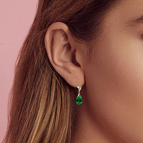 EVEVIC Austrian Crystal Teardrop Leverback Dangle Earrings for Women Fashion 14K Gold Plated Hypoallergenic Jewelry (Emerald) - Image 2