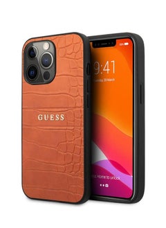Guess PU Leather Croco Case Hot Stamped Lines And Metal Logo For iPhone 14 Pro Max (6.7)