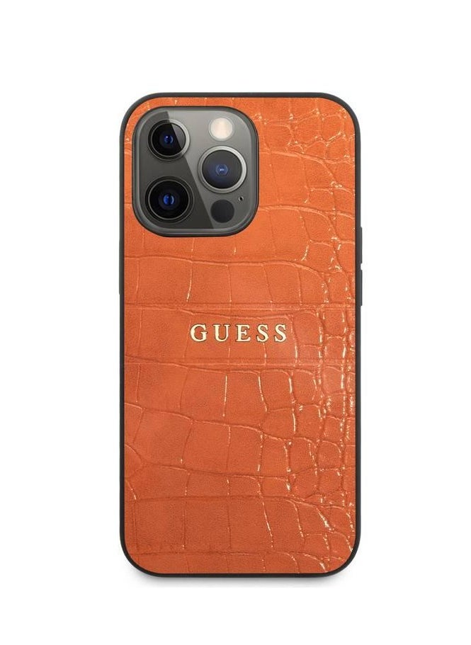 GUESS - Guess PU Leather Croco Case Hot Stamped Lines And Metal Logo For iPhone 14 Pro Max (6.7) - Image 1
