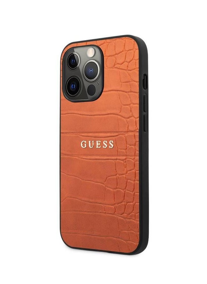 GUESS - Guess PU Leather Croco Case Hot Stamped Lines And Metal Logo For iPhone 14 Pro Max (6.7) - Image 1