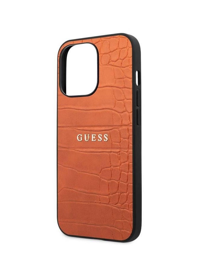 GUESS - Guess PU Leather Croco Case Hot Stamped Lines And Metal Logo For iPhone 14 Pro Max (6.7) - Image 1