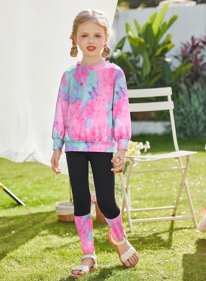 Arshiner Girls 2 Piece Outfits Fall Clothing Sets Long Sleeve Crewneck Tie Dye Swearshirts and Elastic Waist Leggings Tracksuits - Image 4