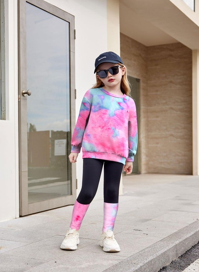 Arshiner Girls 2 Piece Outfits Fall Clothing Sets Long Sleeve Crewneck Tie Dye Swearshirts and Elastic Waist Leggings Tracksuits - Image 2