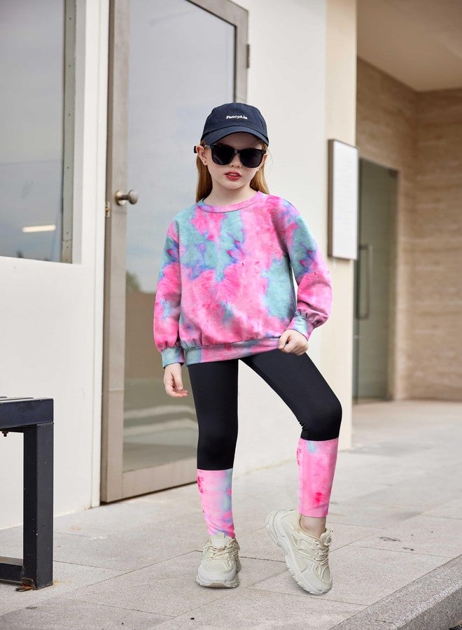 Arshiner Girls 2 Piece Outfits Fall Clothing Sets Long Sleeve Crewneck Tie Dye Swearshirts and Elastic Waist Leggings Tracksuits - Image 3