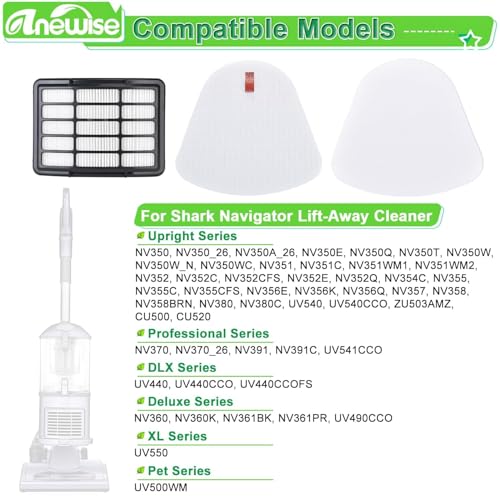 Anewise Filter Replacement for Shark Navigator Lift Away Deluxe Professional Vacuum ZU503AMZ NV350 NV351 NV352 NV355 NV357 NV360 NV370 UV440 UV540, Parts XFF350 & XHF350, 1 HEPA + 2 Pre-Felt Filters - Image 3