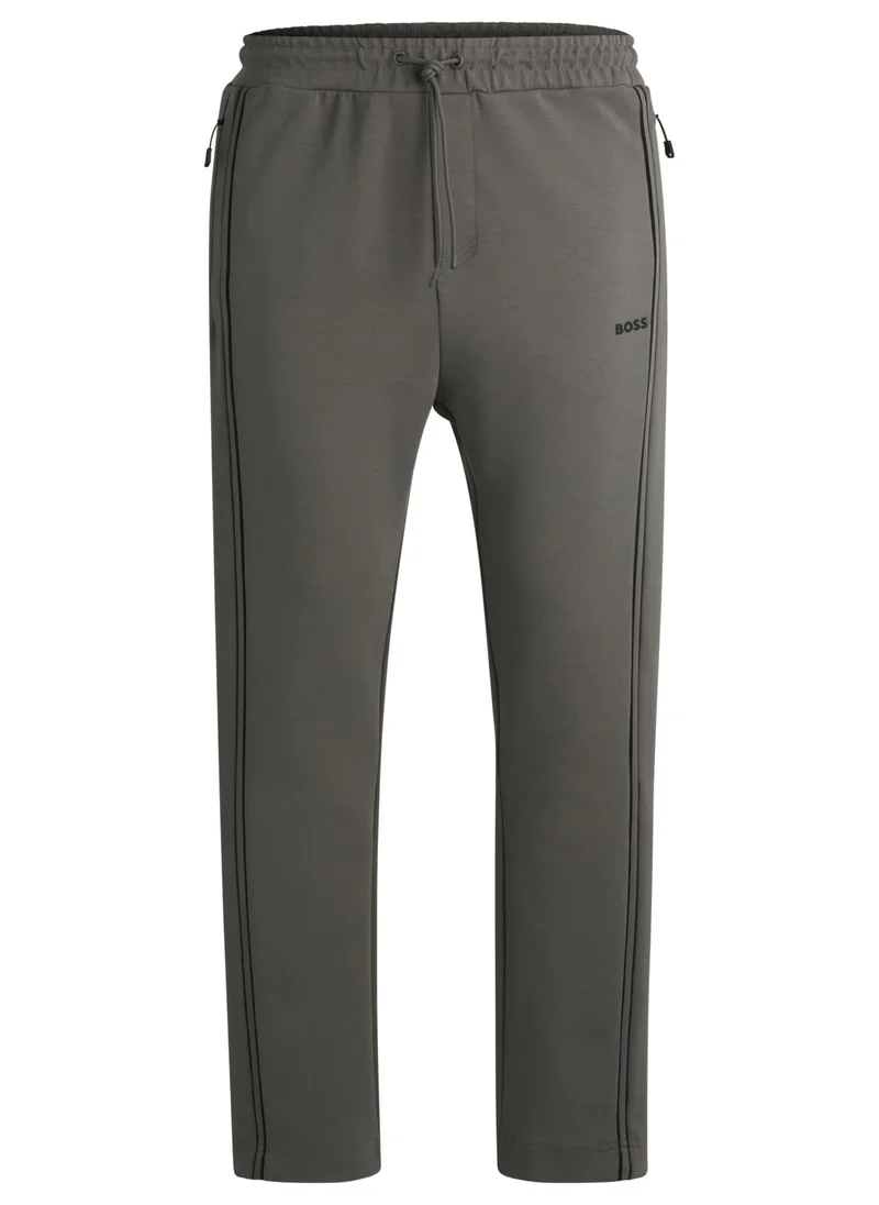 BOSS Cotton-blend tracksuit bottoms with tape inserts