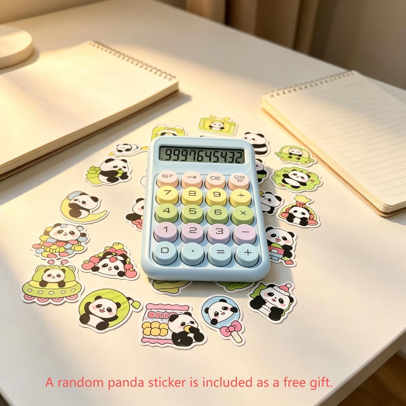 Pink Calculator With 12 Digit Large Screen Clear Display Silent Operation For Students Study Office Financial Use Random Panda Stickers - Image 2